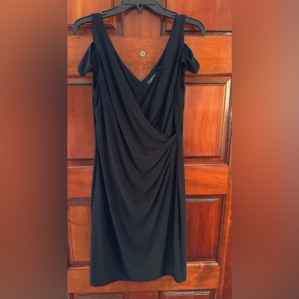 Lauren Ralph Lauren Black Ruched Dress Size 8 NWOT